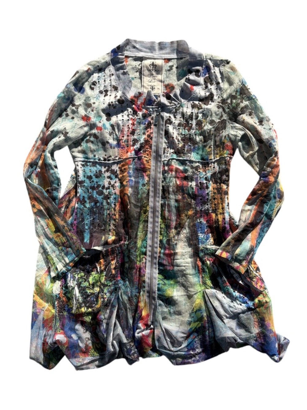 Y2K Euro Abstract Print Zip Front Top Fairycore XL